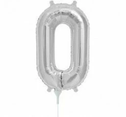 Not Specified Letters, Number & KITS - AIR FILLED Small Number Balloon 0 - 41cm Silver - Air Filled Only