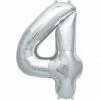 Not Specified Letters, Number & KITS - AIR FILLED Small Number Balloon 4 - 41cm Silver - Air Filled Only