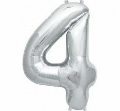 Not Specified Letters, Number & KITS - AIR FILLED Small Number Balloon 4 - 41cm Silver - Air Filled Only
