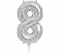 Not Specified Letters, Number & KITS - AIR FILLED Small Number Balloon 8 - 41cm Silver - Air Filled Only
