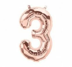 Not Specified Small Number Balloon 3 - Rose Gold - Air Filled Only Letters, Number & KITS - AIR FILLED
