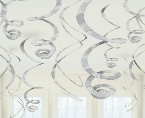 Balloon Agencies Silver Hanging Decorations | Swirls Pk 12