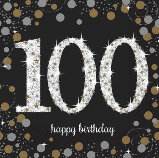 Balloon Agencies 100th Napkins | Black Gold & Silver 100th Birthday