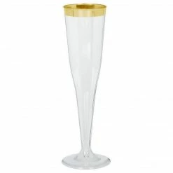 Five Star Plastic Cups, Wine & Champ. Champagne Flutes With Gold Trim 8pk 147ml