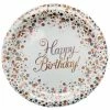 Alpen Rose Gold & White Happy Birthday Paper Plate PK8