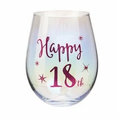MDI Glasses & Gifts Happy 18th | Stemless Wine Glass