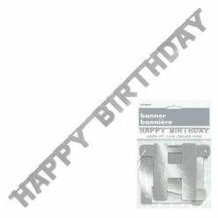 Metero Party Supplies Silver Happy Birthday Banner