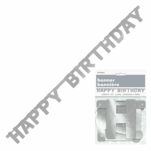 Metero Party Supplies Silver Happy Birthday Banner