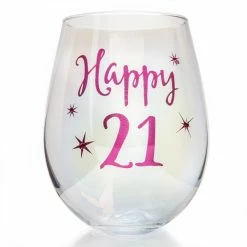 MDI Glasses & Gifts Happy 21st | Stemless Wine Glass