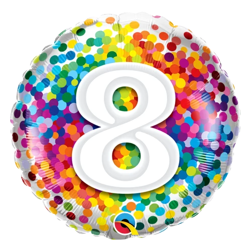 Party Planet 8th Birthday Balloon Confetti / Helium Filled - Flat - Bouquet Send Balloons