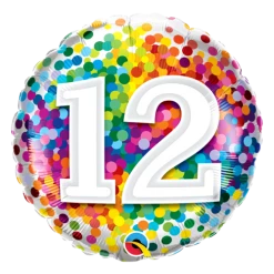 Party Planet 12th Birthday Balloon Confetti / Flat - Helium Filled - Bouquet Send Balloons