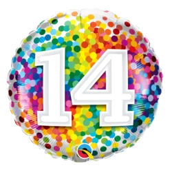 Party Planet 14th Birthday Balloon Confetti / Flat - Helium Filled - Bouquet Send Balloons