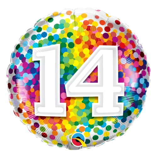 Party Planet 14th Birthday Balloon Confetti / Flat - Helium Filled - Bouquet Send Balloons