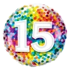 Party Planet 15th Birthday Balloon Confetti / Flat - Helium Filled - Bouquet Send Balloons