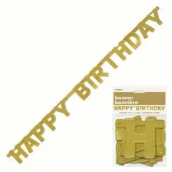 Metero Birthday Banners & Bunting Gold Happy Birthday Banner