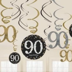 Balloon Agencies 90th Hanging Decorations Pk12 - Black