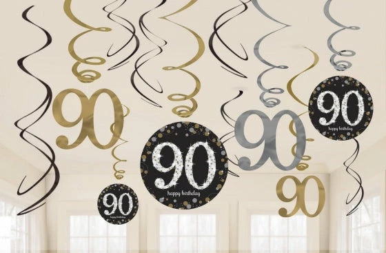 Balloon Agencies 90th Hanging Decorations Pk12 - Black