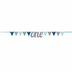 Balloon Agencies 1st Birthday One Banner Silver & Blue