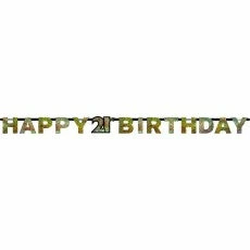 Balloon Agencies 21st Happy Birthday Letter Banner | Black Gold Silver Birthday Banners & Bunting