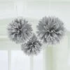 Balloon Agencies Puff Ball Hanging Decorations Silver / Grey Tissue Fluffy Balls Pk3