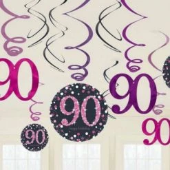 Balloon Agencies 90th Hanging Decorations Pk12 - Pink