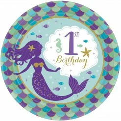 Balloon Agencies Mermaid 1st Birthday Lunch Plate 8pk