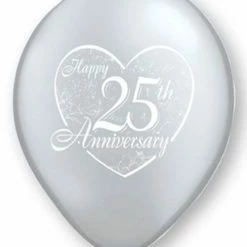 Not Specified 25th Anniversary Balloons Silver - Singles Or Packs - Helium Filled Or Flat