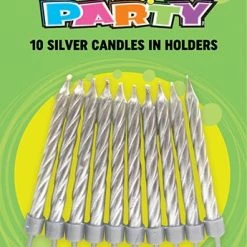 Metero Silver Candles In Holders Pk10