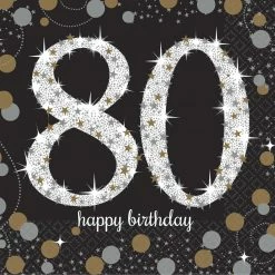 Balloon Agencies 80th Napkins Black Gold & Silver 80th Birthday