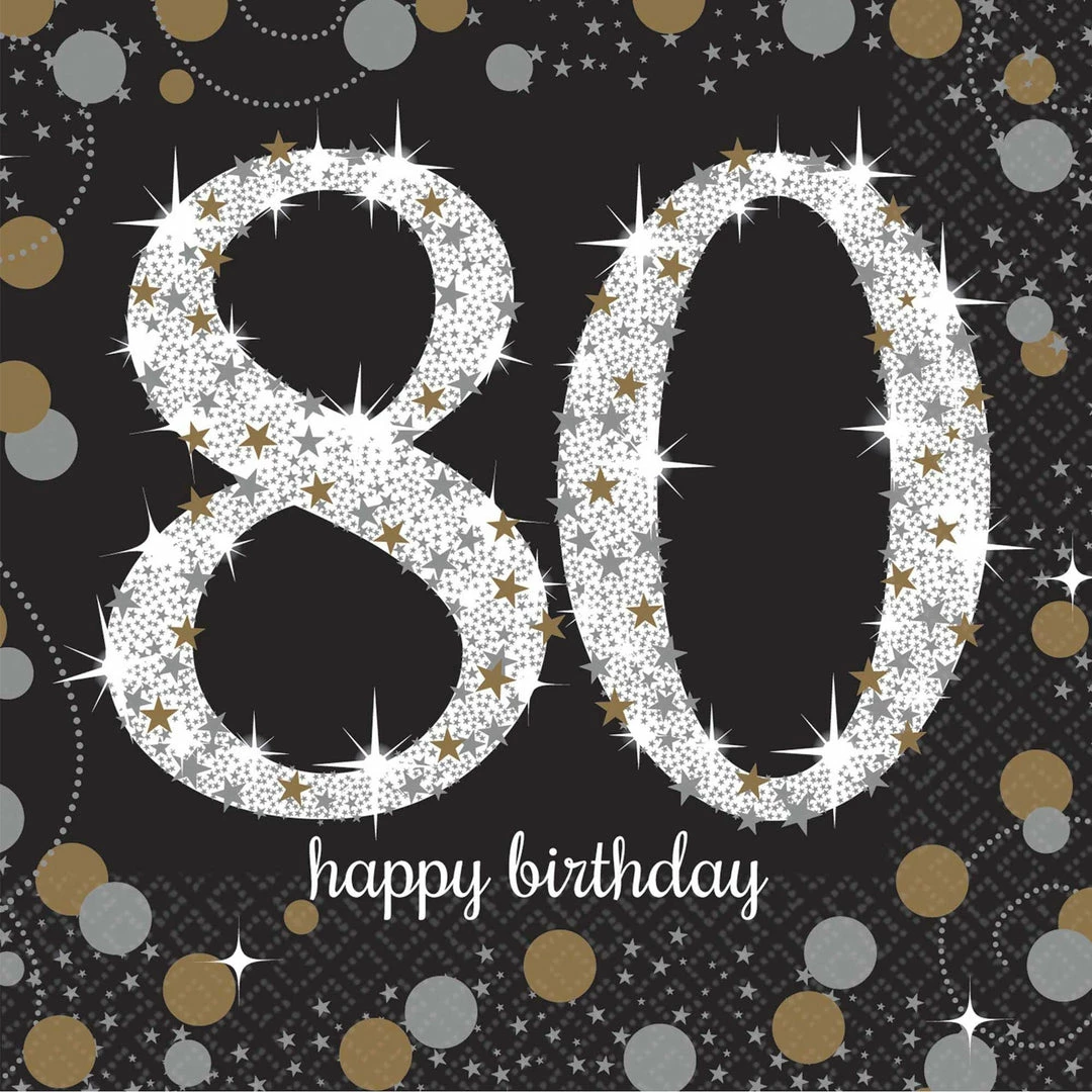 Balloon Agencies 80th Napkins Black Gold & Silver 80th Birthday