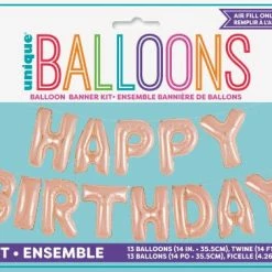 Meteor Letters, Number & KITS - AIR FILLED Happy Birthday Balloon Kit Rose Gold- Air Filled Only