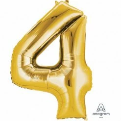Balloon Agencies Large Number 4 Balloon - Gold 86cm Letters & Numbers - Large