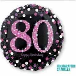 Not Specified Send Balloons 80th Birthday Balloon - Pink & Black Sparkling