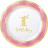 Balloon Agencies 1st Birthday Plastic Hot Stamped Plates | Pink
