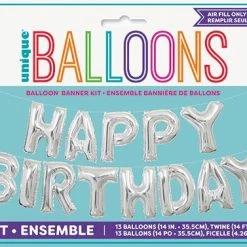Meteor Happy Birthday Balloon Kit Silver - Air Filled Only