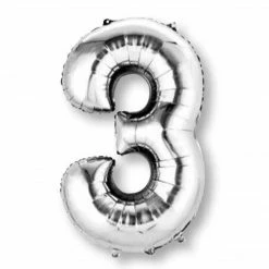 Balloon Agencies Large Number 3 Balloon - Silver 86cm Letters & Numbers - Large