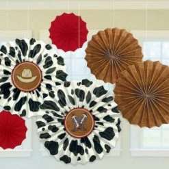 Balloon Agencies Western / Cowboy Cow Boy Western Paper Fan Decorations 6pk