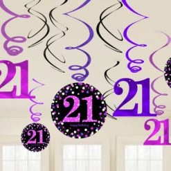 Balloon Agencies 21st Hanging Decorations Pk12 - Pink