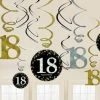 Balloon Agencies 18th Hanging Decorations Pk12 - Black