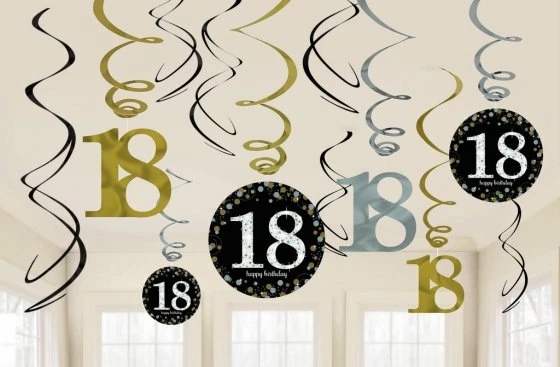 Balloon Agencies 18th Hanging Decorations Pk12 - Black
