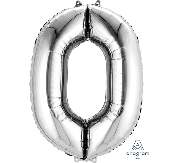 Balloon Agencies Large Number 0 Balloon - Silver 86cm