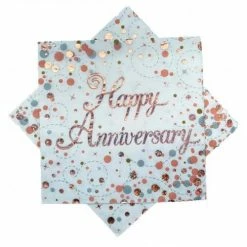 Alpen Happy Anniversary Napkins - Rose Gold Sparkling PK16 Napkins - Printed