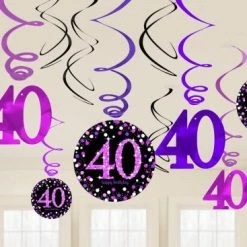 Balloon Agencies 40th Hanging Decorations Pk12 - Pink