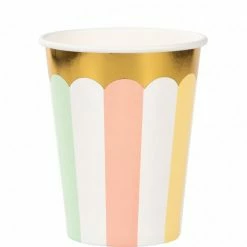 Balloon Agencies Cups - Printed Pastel Paper Cups Scalloped With Gold Trim Pk 8