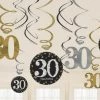 Balloon Agencies 30th Hanging Decorations Pk12 - Black