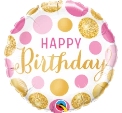 Not Specified Send Balloons Happy Birthday Foil Balloon - Pink & Gold Dots