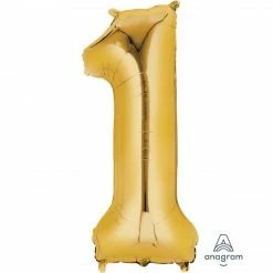 Balloon Agencies Large Number 1 Balloon - Gold 86cm Letters & Numbers - Large