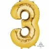 Balloon Agencies Letters & Numbers - Large Large Number 3 Balloon - Gold 86cm