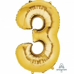 Balloon Agencies Letters & Numbers - Large Large Number 3 Balloon - Gold 86cm