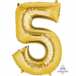 Balloon Agencies Large Number 5 Balloon - Gold 86cm Letters & Numbers - Large